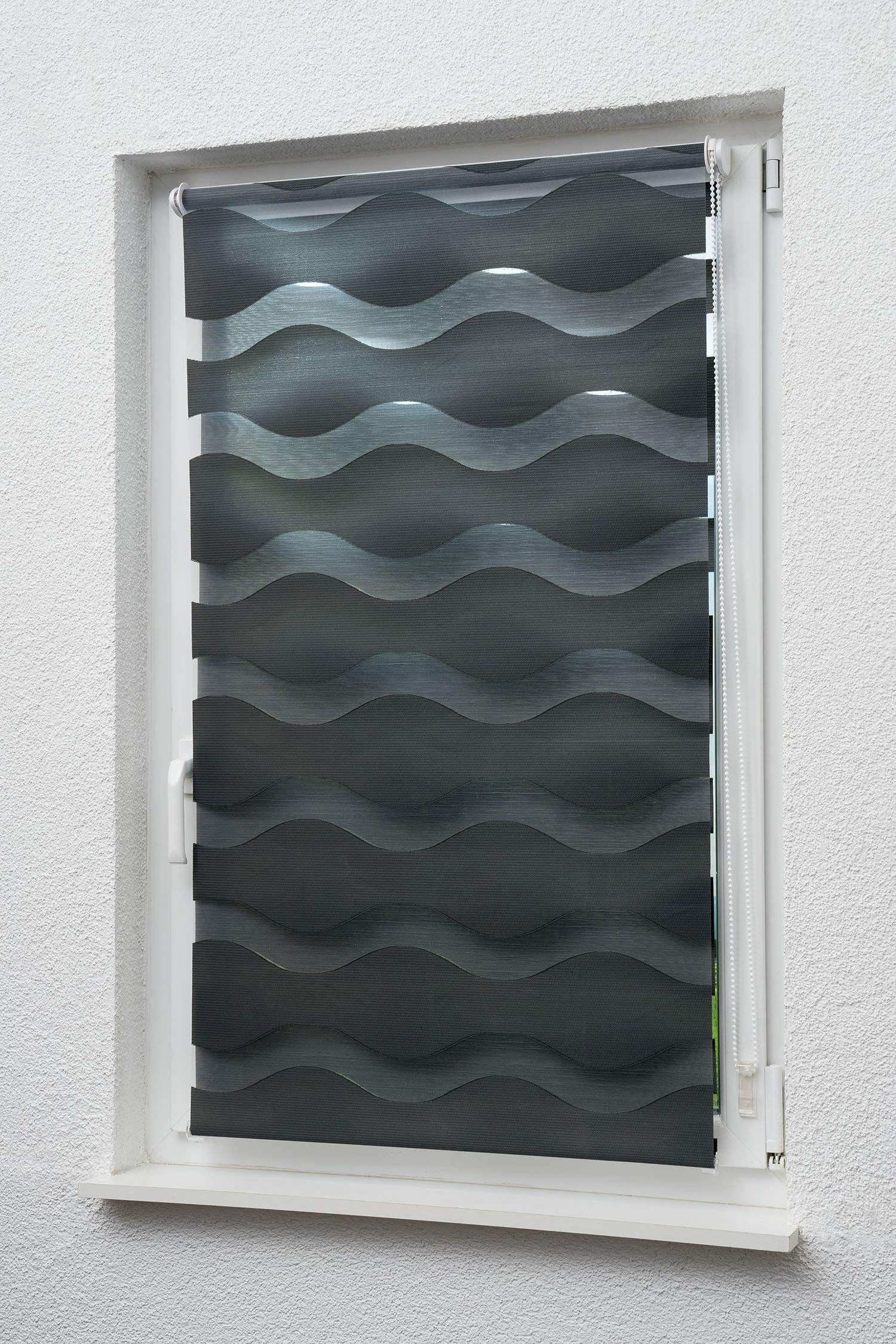 Sunlines Welle Klemmfix, grau, 120 x 150 Doppelrollo, PES, 120 x 150cm