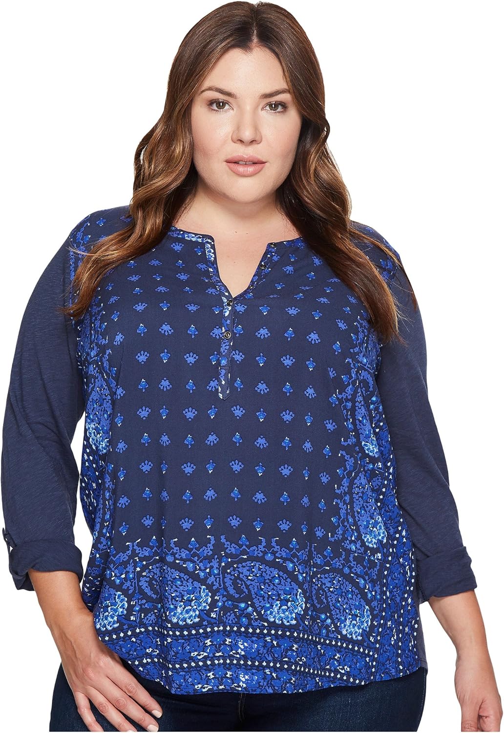 Amazon.co.jp [ラッキーブランド] Lucky Brand レディース Plus Size Printed Henley Top
