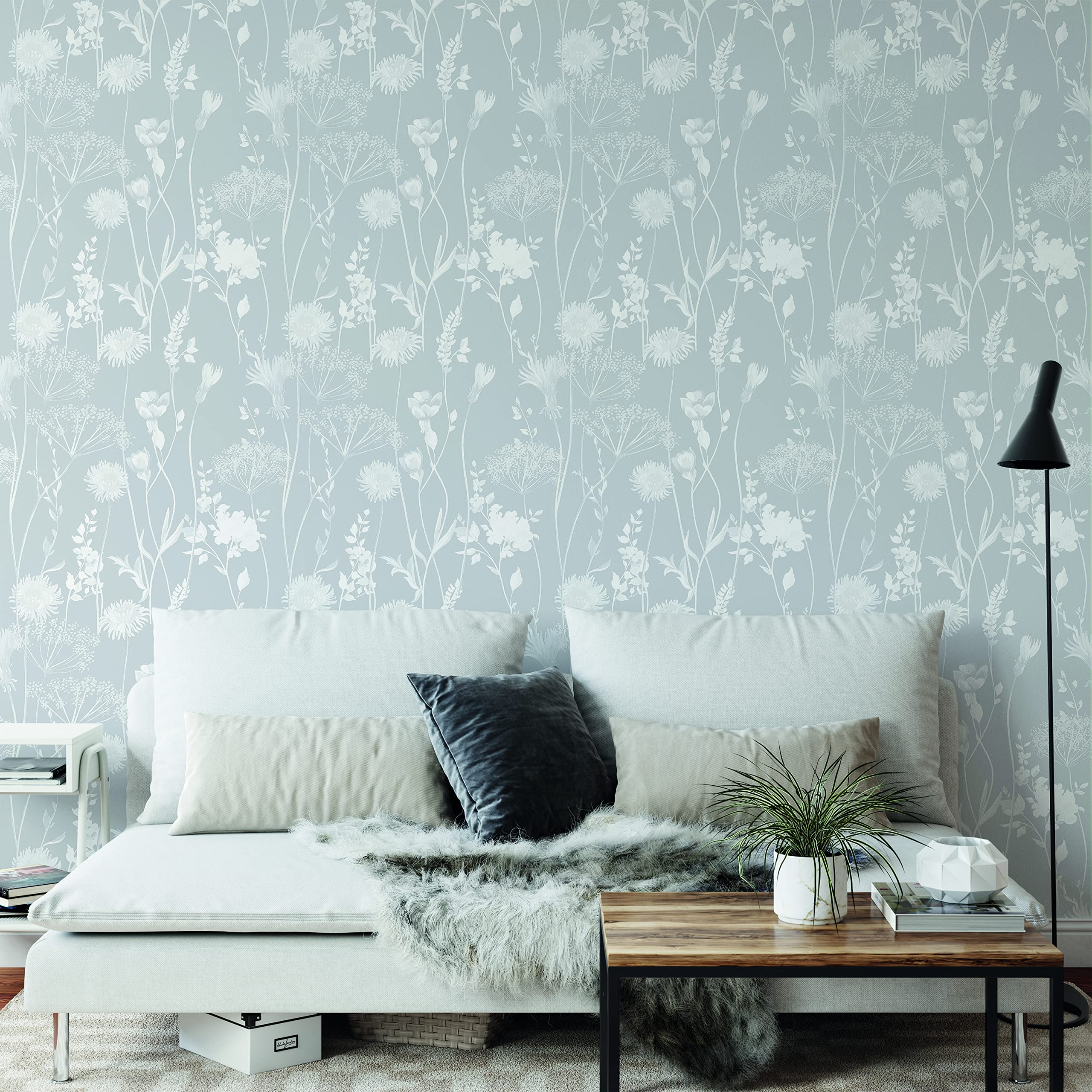 Meadowsweet Floral Wallpaper Grey 165581 by Catherine Lansfield Decor