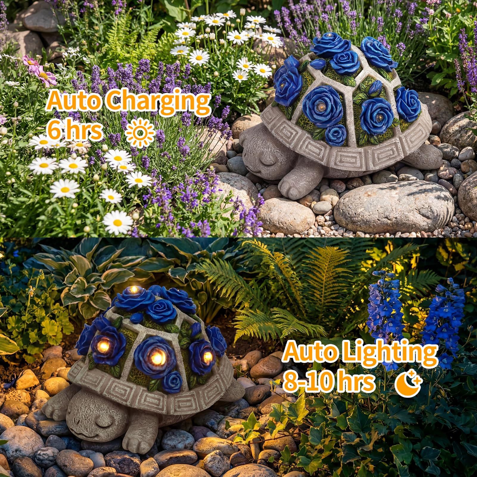 Solar Garden Outdoor Decor Turtle Statue, Dark Blue Roses & 7 LED Lights view 6