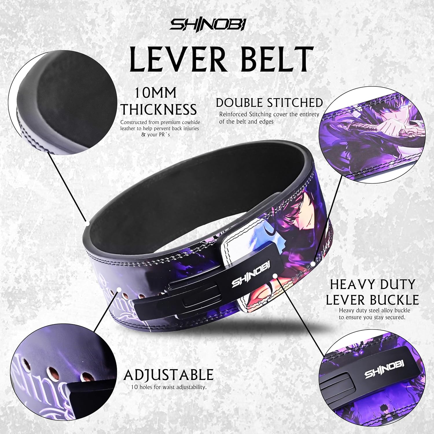 Anime Lever Weightlifting Belt 10mm Premium Leather 4-Inch Width for Men & Women – Heavy Duty Powerlifting Belt for Squats, Deadlifts & Bodybuilding, Gym Back Support with Steel Lever Buckle
