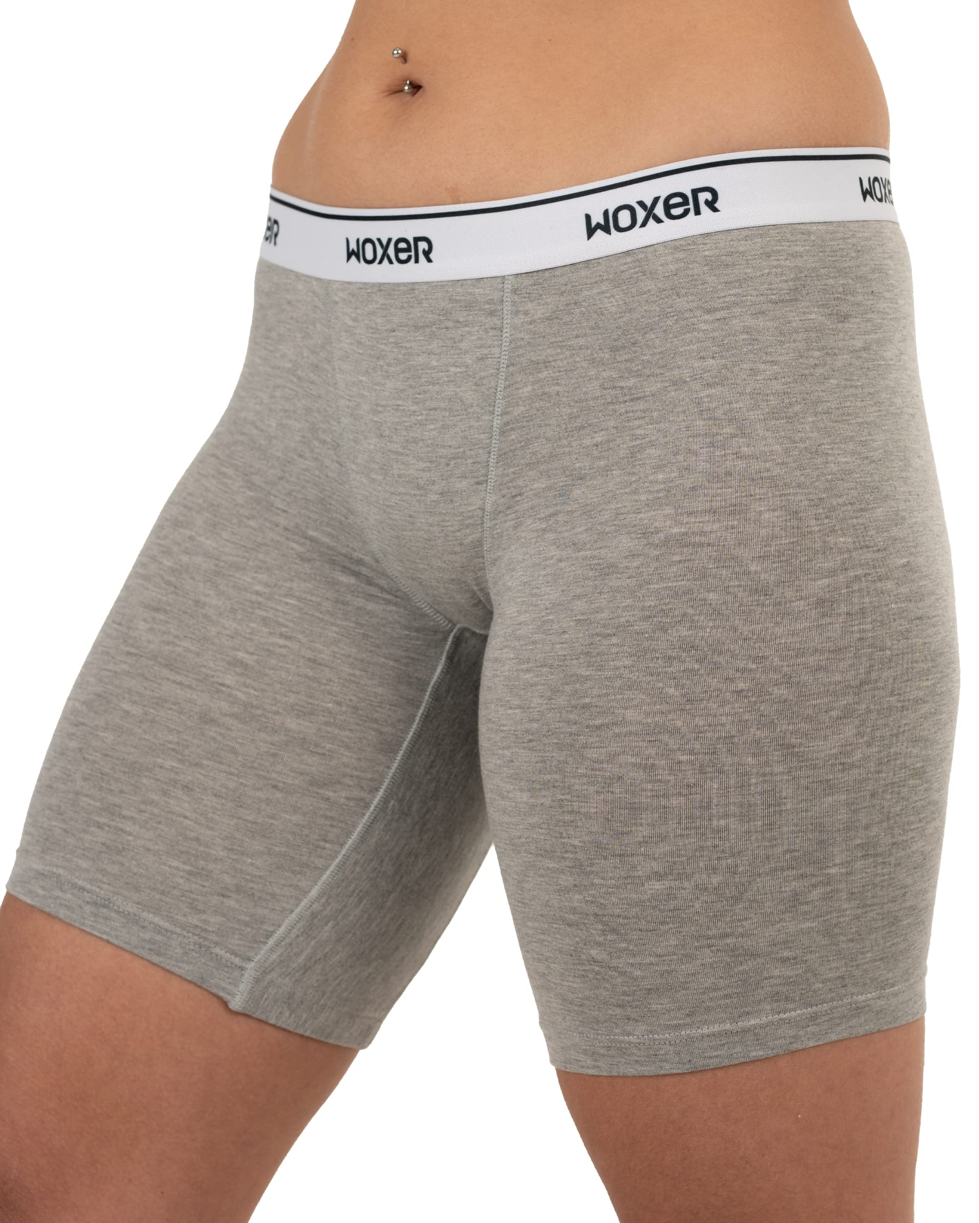 WoxerWomens Boxers - Biker 9" Boy Shorts Underwear for Women - Boxers for Women, Womens Boxer Briefs & Briefs for Women, Heather Grey, 3XL