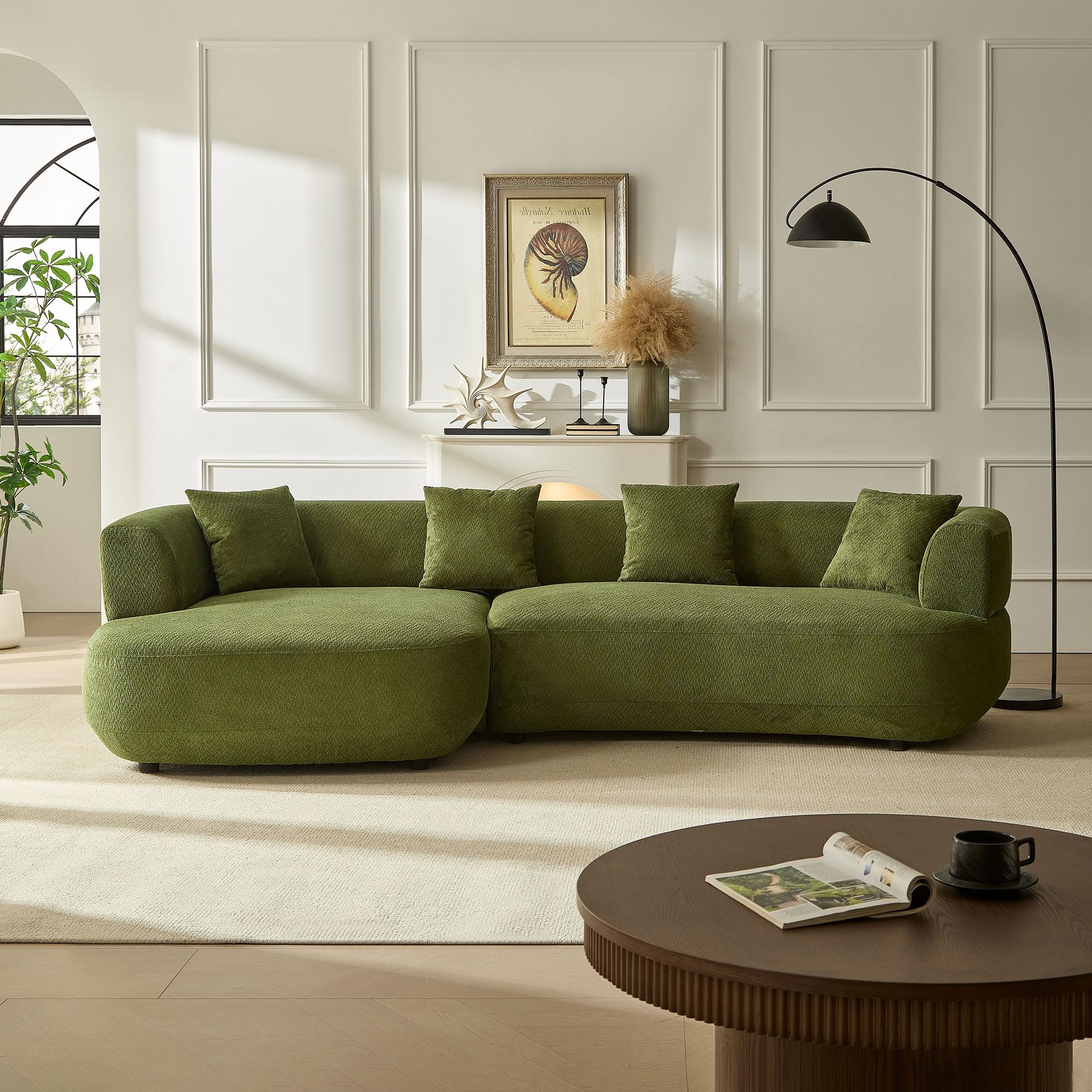 KEIKI 111 Curved Oversized Boucle Modular Sectional Sofa with Left Chaise Upholstered 4-Seater Comfy Couch with 40D High-Resilience