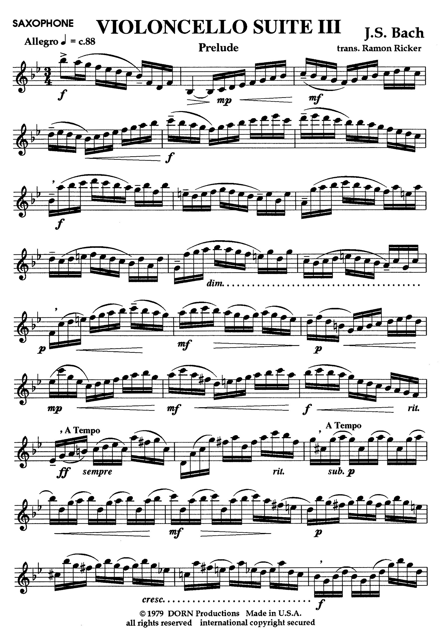 ES ENESCO / J.S. BACH レコード Amazon.com: Cello Suite No.3 for Solo Saxophone by J.S. Bach