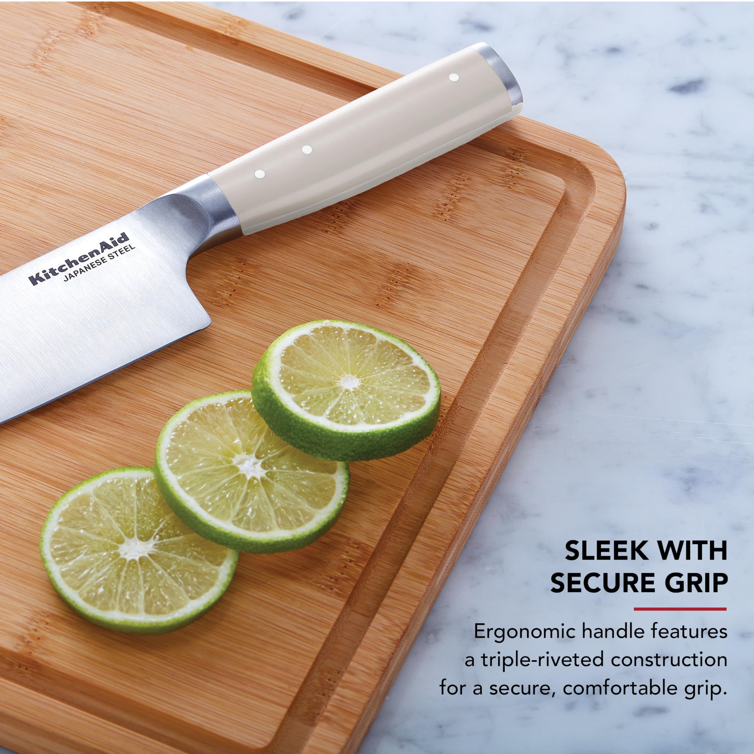 KitchenAid Coltello da chef forgiato Gourmet con coperchio della lama su misura, coltello da cucina affilato, lama in acciaio inossidabile giapponese ad alto tenore di carbonio, 20,3 cm, milkshake