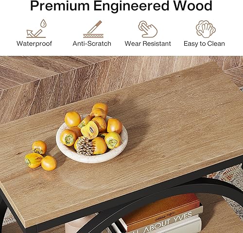 Miniatura 6 de Tribesigns Mesa auxiliar con 3 estantes de almacenamiento, juego de 2, mesa de sofá industrial con marco redondo de metal para sala de estar, mesita