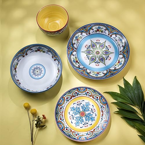 Miniatura 6 de Euro Ceramica Zanzibar - Juego de vajilla de 16 piezas de doble tazón  Utensilios de cocina finos  Diseño floral multicolor para 4 personas