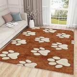 Dog Paw Print Area Rugs - Dog Paw Print Rug, 4x5 Rug, Brown Puppy Paw Area Rug, Cat Paw Print Washable Rugs for Living Room Bedroom, Dog Lover Carpet, Dog Gifts for Women