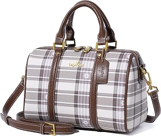 Angel Kiss Vegan Leather Barrel Satchel Purse for Women - Top Handle Shoulder Bag with Detachable Crossbody Strap