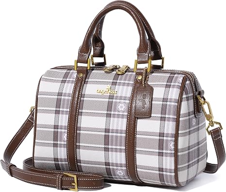 Angel Kiss Women Satchel Purses and Handbags Vegan Leather Boston Barrel Bag Top Handle Shoulder Purse with Crossbody Strap | Vegan Leather