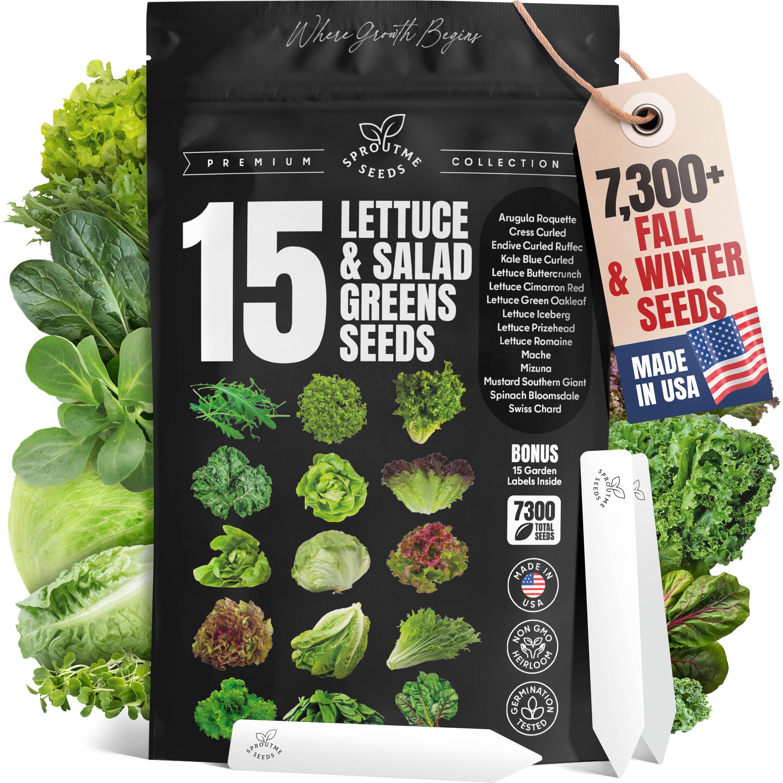 Cold Season Lettuce & Salad Greens Seeds – 15 Fall & Winter Garden Mix, 7300+ Non-GMO Heirloom Seeds Indoor Outdoor Planting