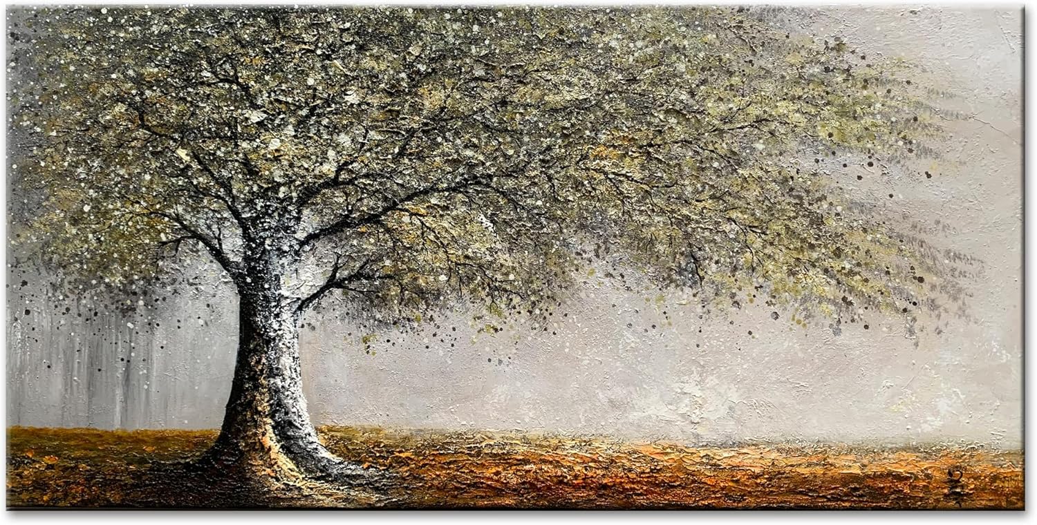 Gold Tree Canvas Wall Art for Living Room HandPainted