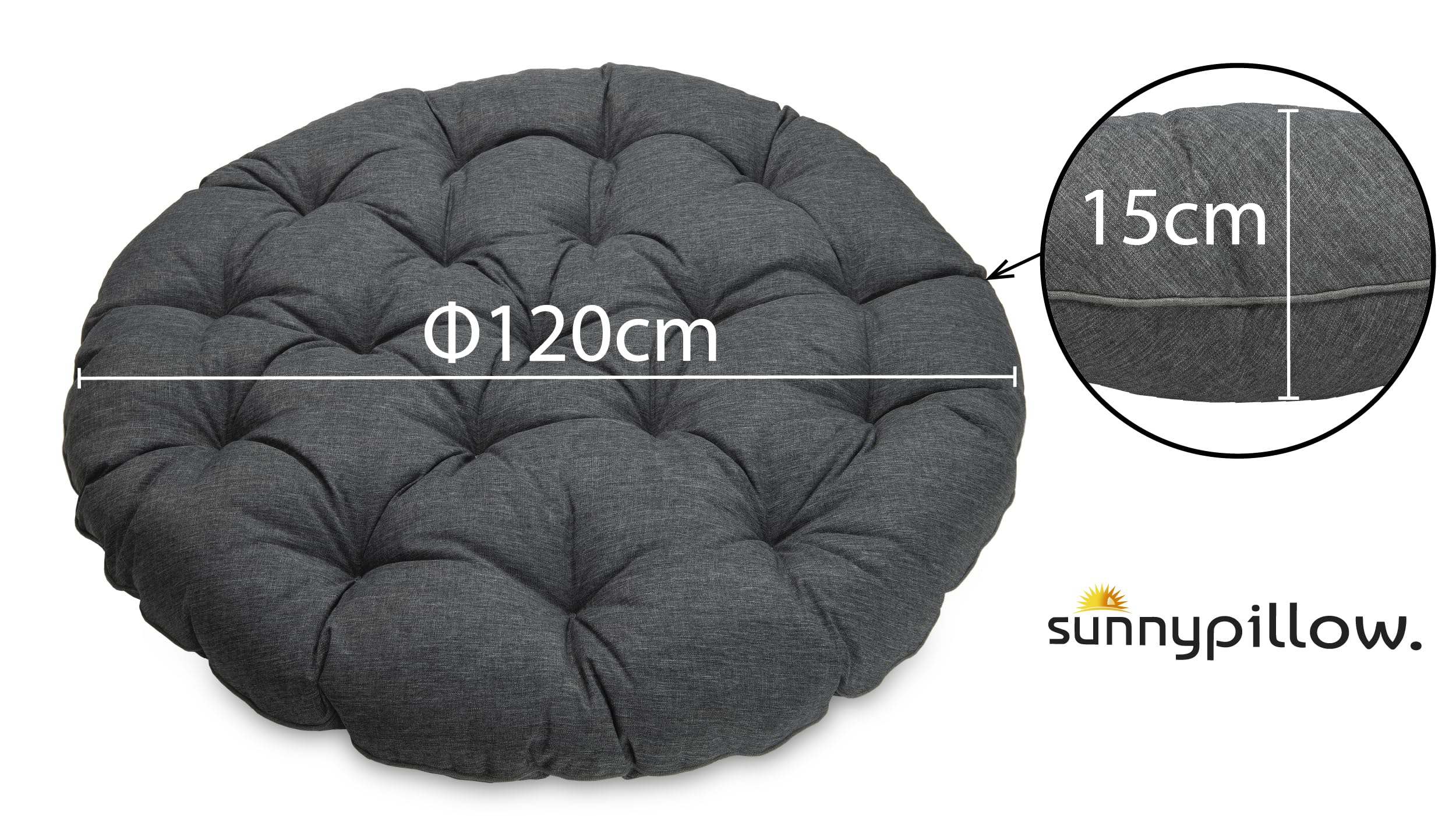 sunnypillow Papasansessel | Rattansessel mit Kissen rund Durchmesser 120 cm | gemütlicher Loungesessel drehbar für Wohnzimmer | Balkon Sessel Korbsessel Rattan Lesesessel | Outdoor/Indoor | Antrazit