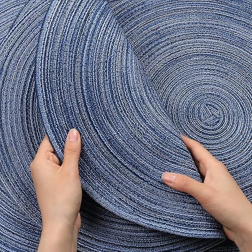 Miniatura 10 de Juego de 6 manteles individuales redondos trenzados de 15 pulgadas para mesas de comedor, tejido natural, resistente al calor, color marrón