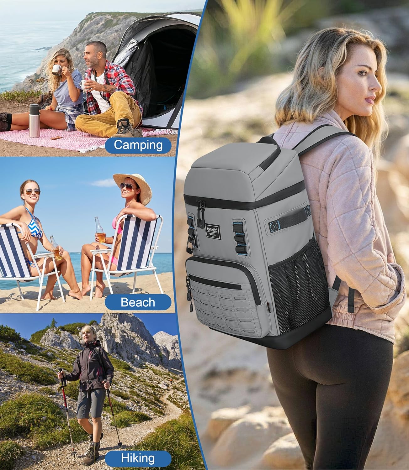 Cooler Backpack 2 Insulated Compartments Leak Proof Beach Coolers Back Pack Waterproof Cooler Bag for Hiking, BBQ Camping, Picnic, Fishing (25L, 36 Cans)