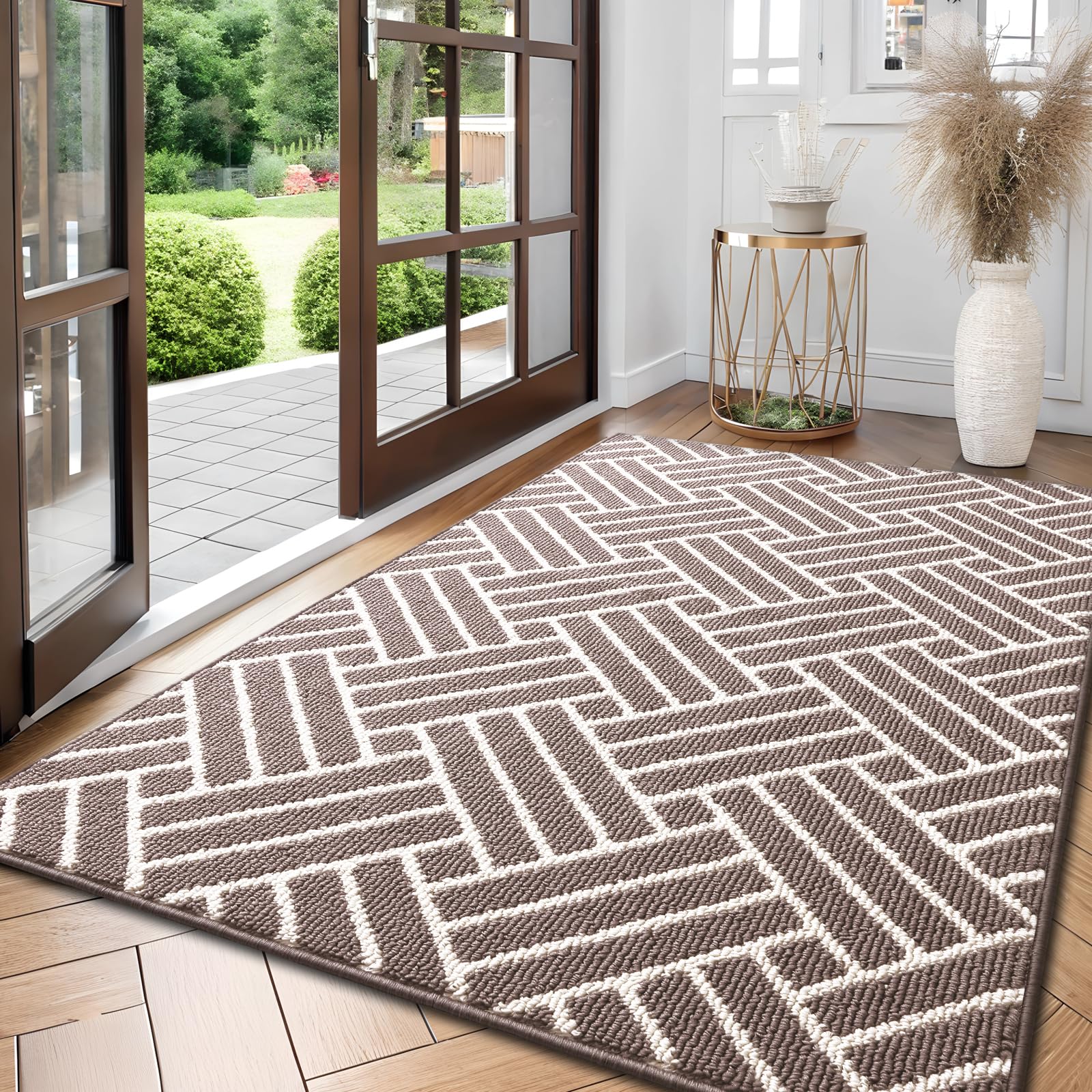OLANLY Indoor Door Mat 59x35, Low-Profile Dirt Resistant Doormat, Brown
