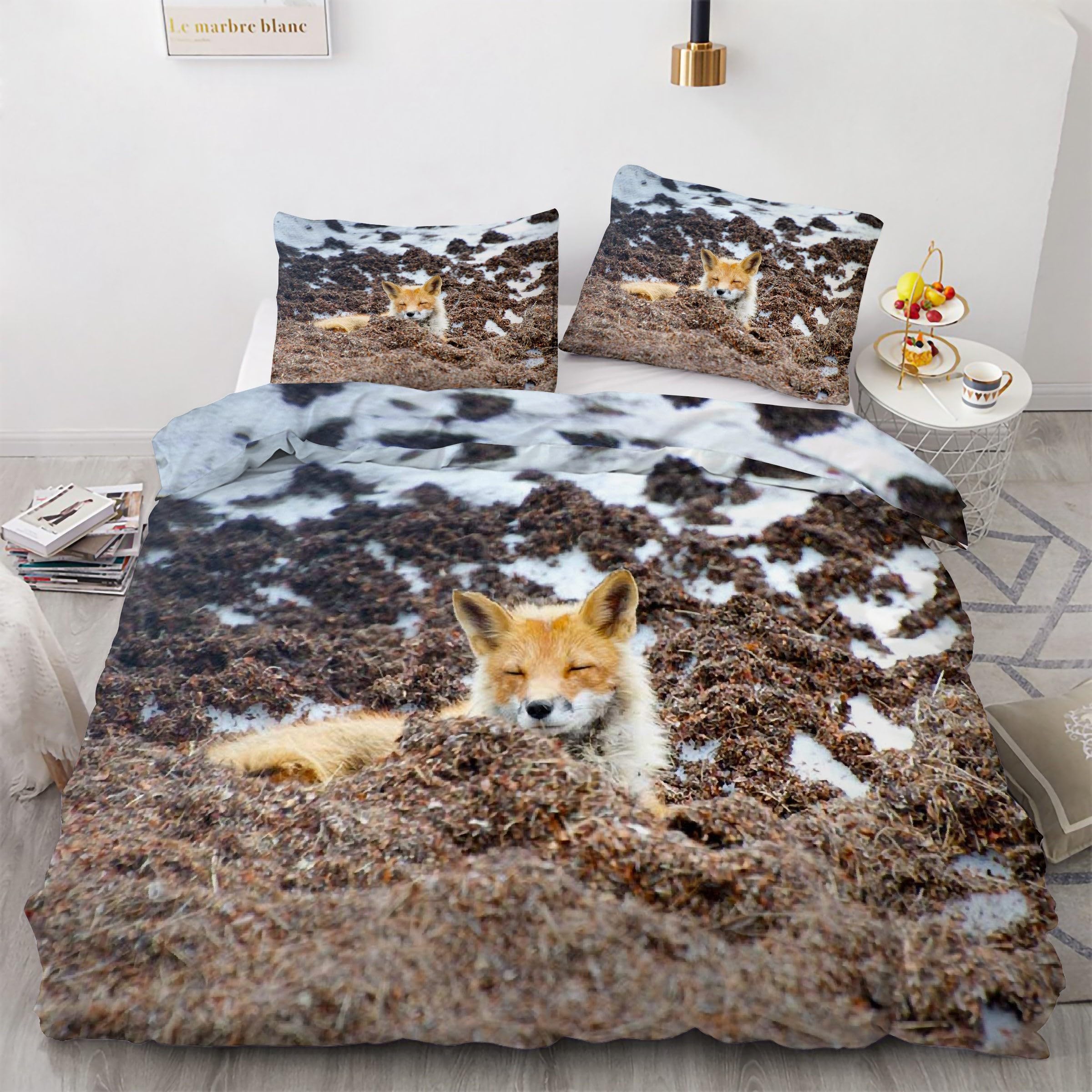 Ensemble de literie 3 pièces housse de couette 220x240 renard et 2 taies d'oreiller Flots