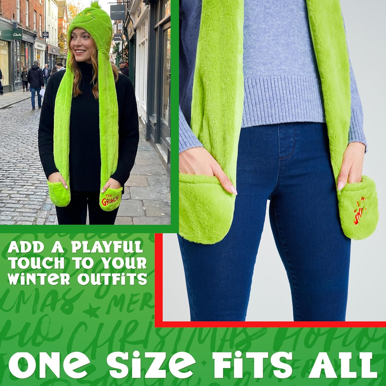 The Grinch Long Hat with Mittens or Beanie Winter Hat & Gloves Set Teens, Women, Winter Accessories Funny Gifts for Women
