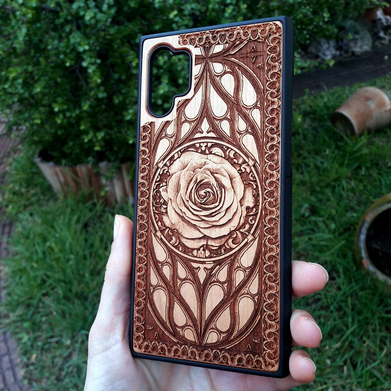 Rose Wood Case for iPhone 17, 16, 15 Pro Max Mini & Galaxy S26, S25, S24 Ultra Plus