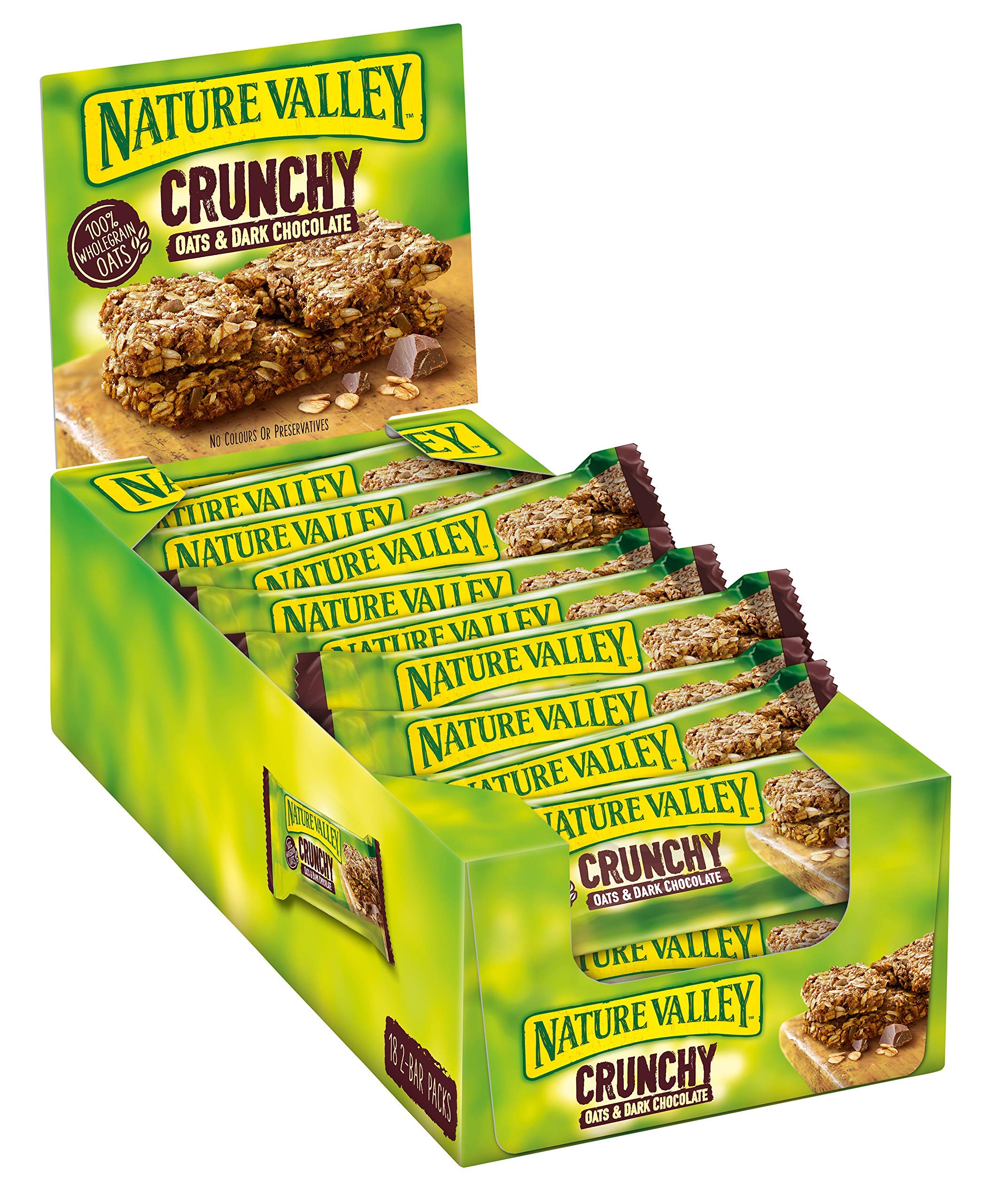 Nature Valley Crunchy Hafer & Dunkle Schokolade, Müsliriegel, 18x2-Bar Pack (18 x 42g)