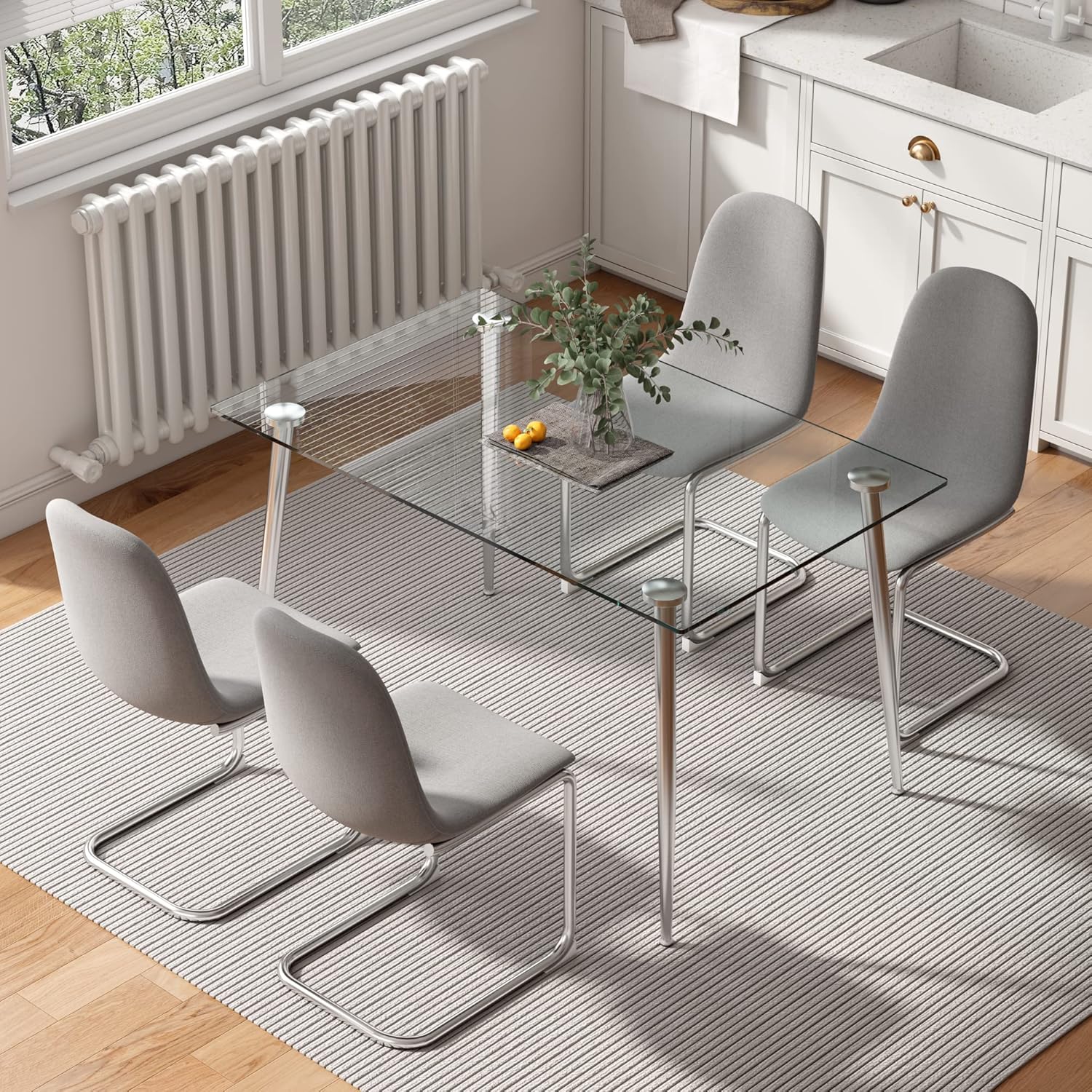 Amazon.com - Glass Dining Table Set for 4, 51 inch Modern Rectangle ...