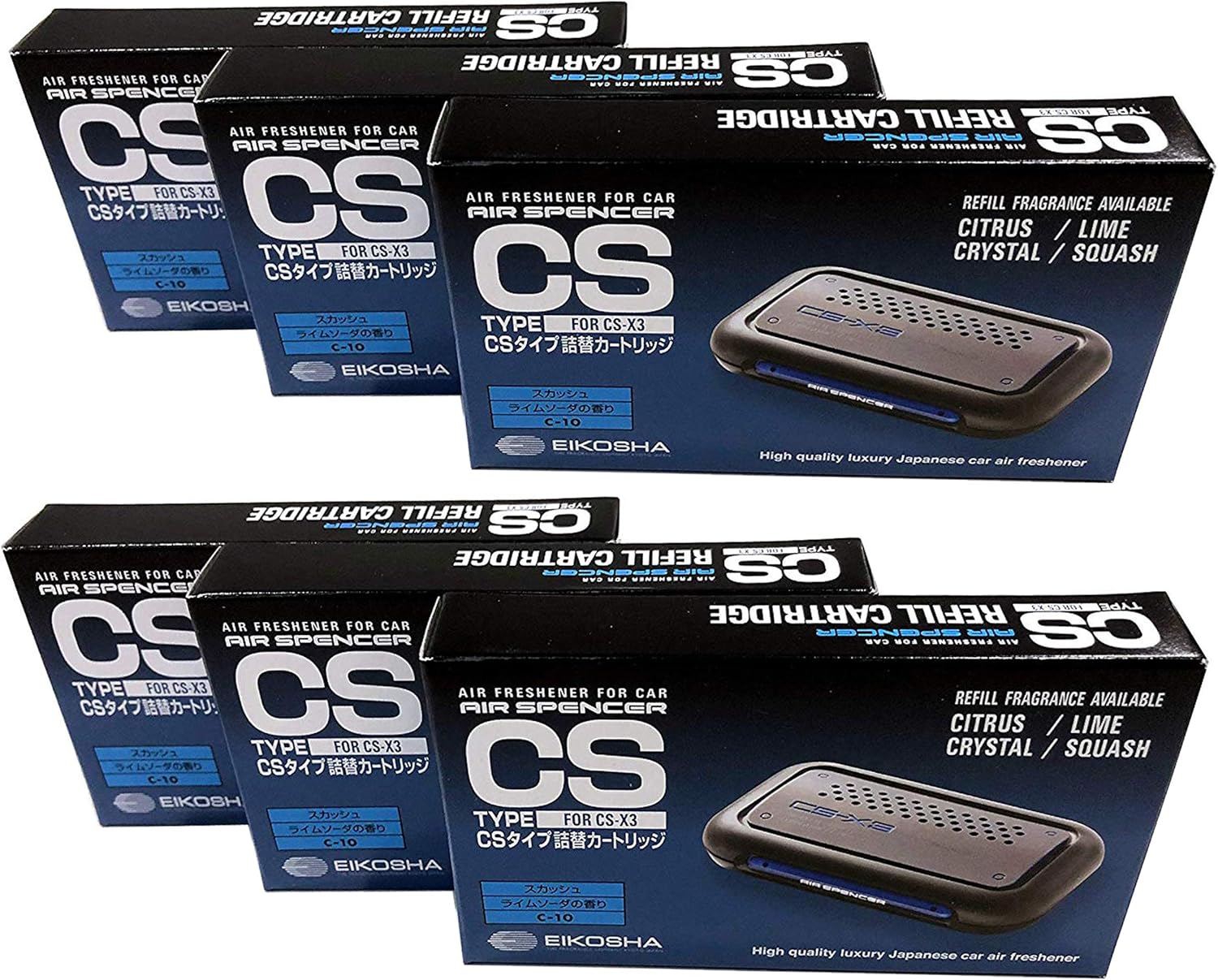 JDM CSX3 Fresh Squash Scent 4 Units and 6 Refill Cartridges CS-X3 Bundle Car Air Freshener
