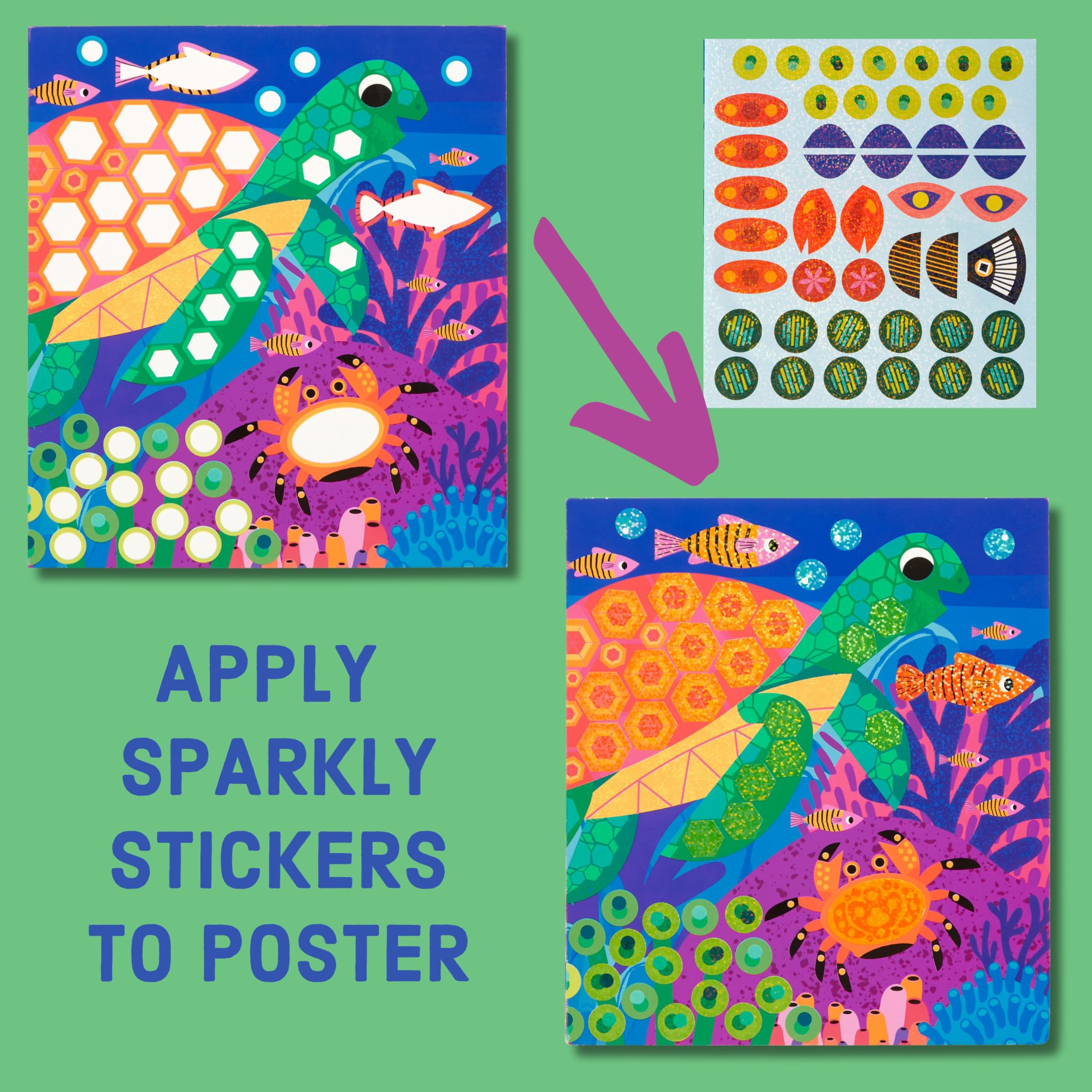 Mudpuppy Ocean Life - Sticker Sparkle Poster Activity Kit with Illustrations of Ocean Creatures for Children Ages 4 and Up - Image 3
