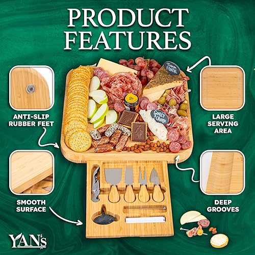 Miniatura 6 de YAN's Juego de tablas de queso de bambú para charcutería, juego de tablas de charcutería extragrande, bandeja de charcutería, regalos únicos para