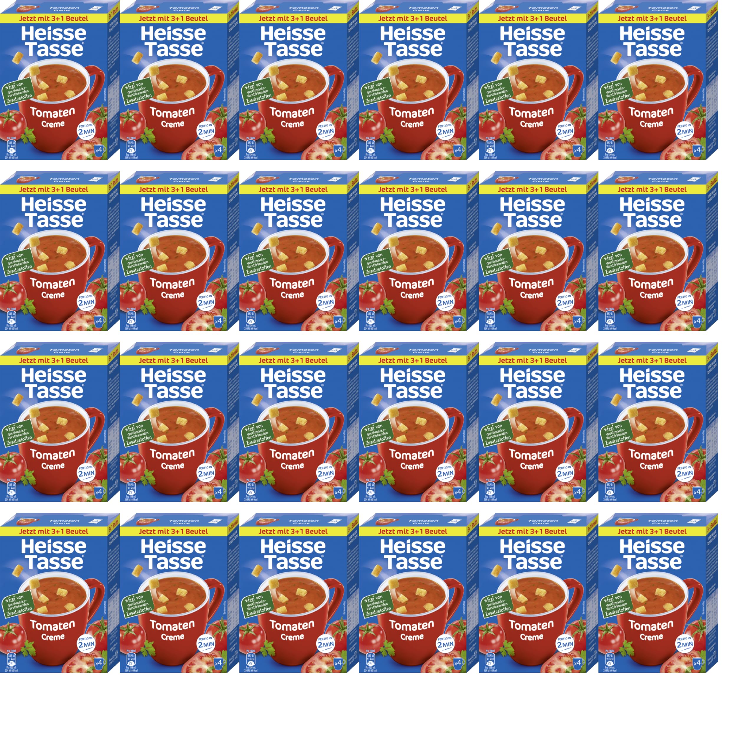 Heiße Tasse Tomaten Creme Vorteilspack Suppe, 24er Set | 96 Suppenportionen, cremiger Tomatengeschmack, schnelle Zubereitung, ideal für Zuhause, Büro oder Vorrat