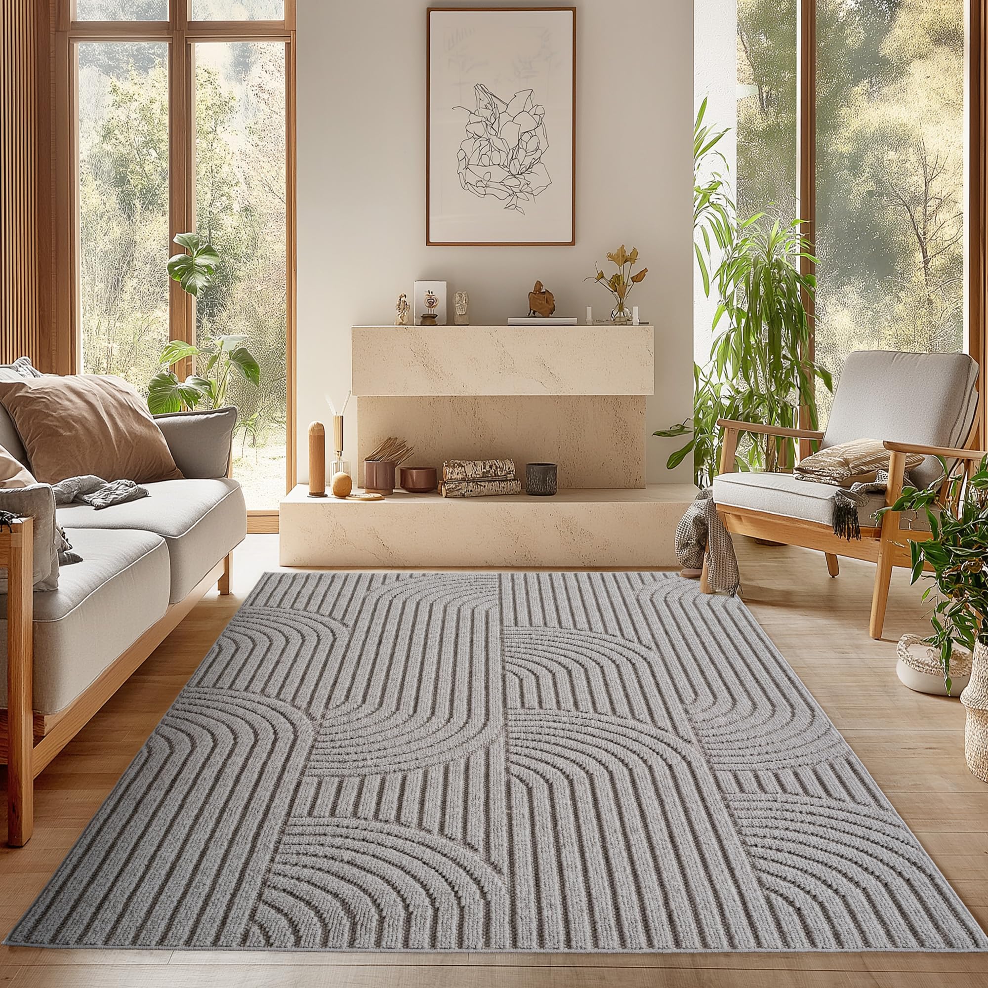 SIMPEX Teppich Bouclé Schlingenflor Skandi Stil Modern Superweich Robust Pflegeleicht für Wohnzimmer Sofabereich Esszimmer Schlafzimmer Küche