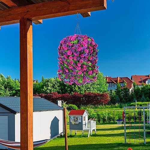 Miniatura 21 de Artificial Flowers with Hanging Basket, Outdoor Faux Plants Silk Morning Glory Vines, Fake Green Arrangement for Garden Patio Spring Summer