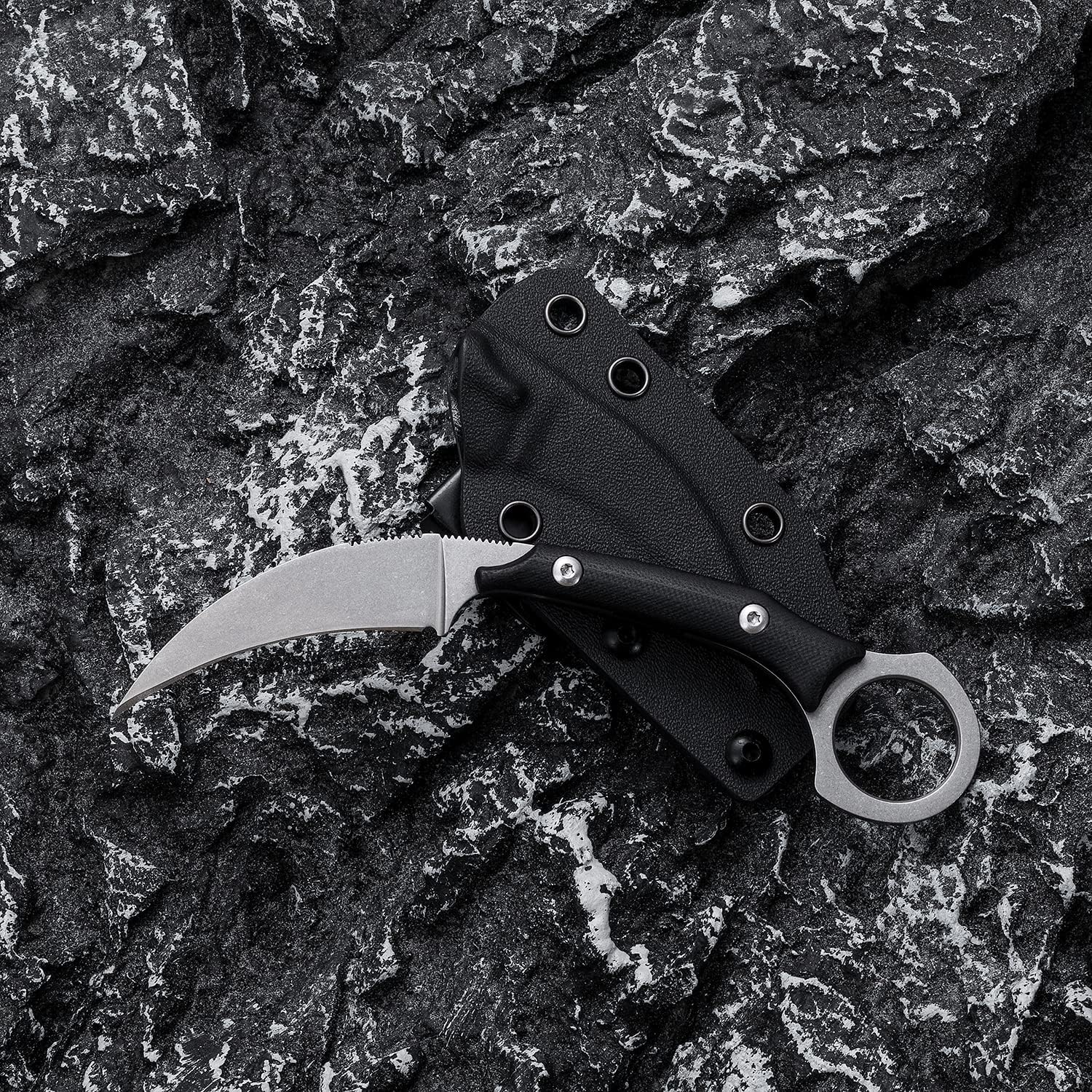 Fixed Blade Knife, D2 Stonewashed Steel Blade G10 Handle, Tactical EDC sharp Claw Knife, Utility Knife for Outdoor Survival Hiking Camping with Kydex Sheath OK1213 (Silver)