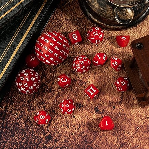 Vista 48 de Juego completo de 15 dados poliédricos DND D3-D100 con bolsa de dados de ojo de dragón, dados D100 para Calabozos y Dragones, juegos de mesa RPG