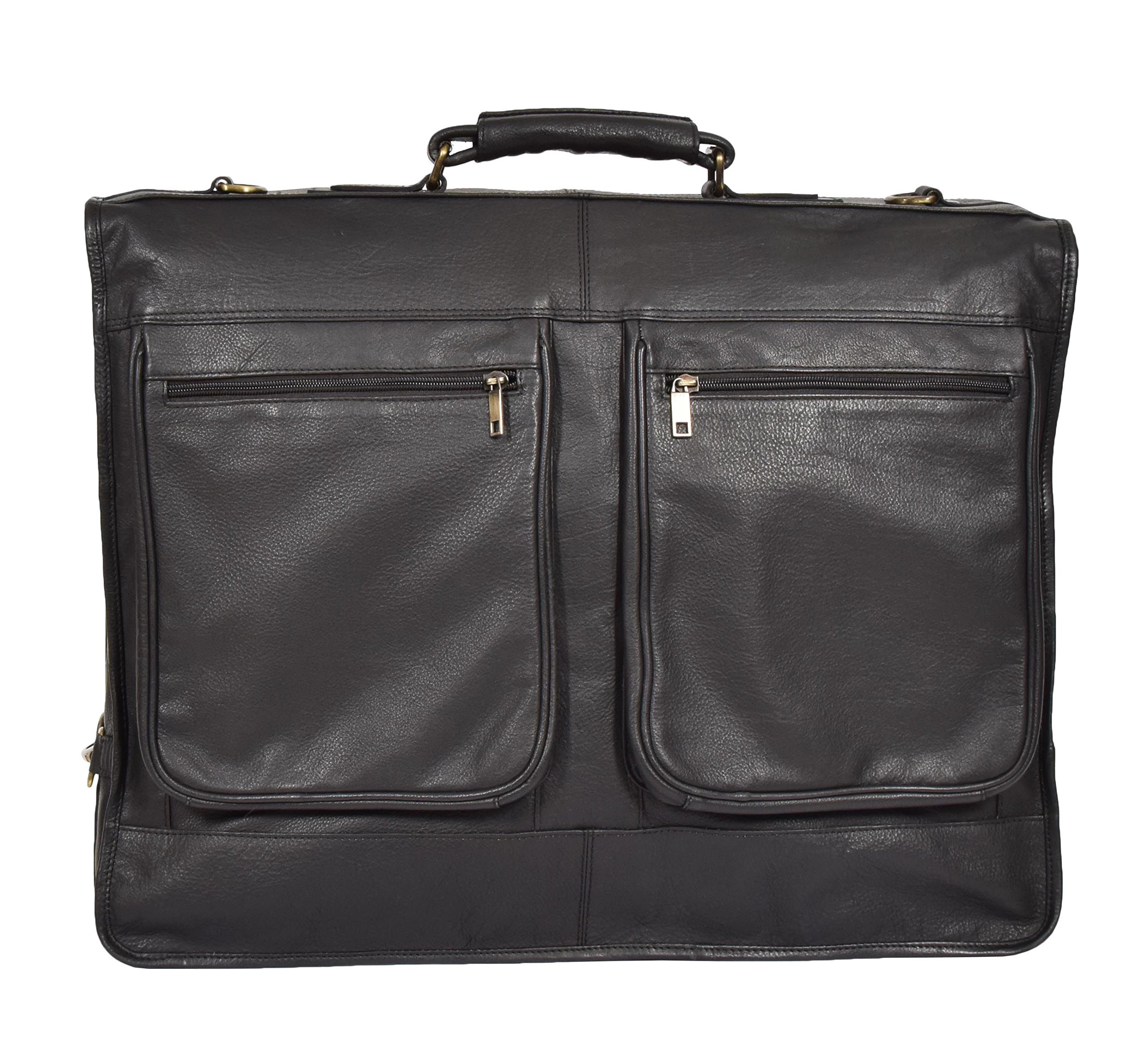 Portatrajes de Viaje de Cuero Real Fin de Semana Vestir Prenda Bolsa de Ropa Canico Negro
