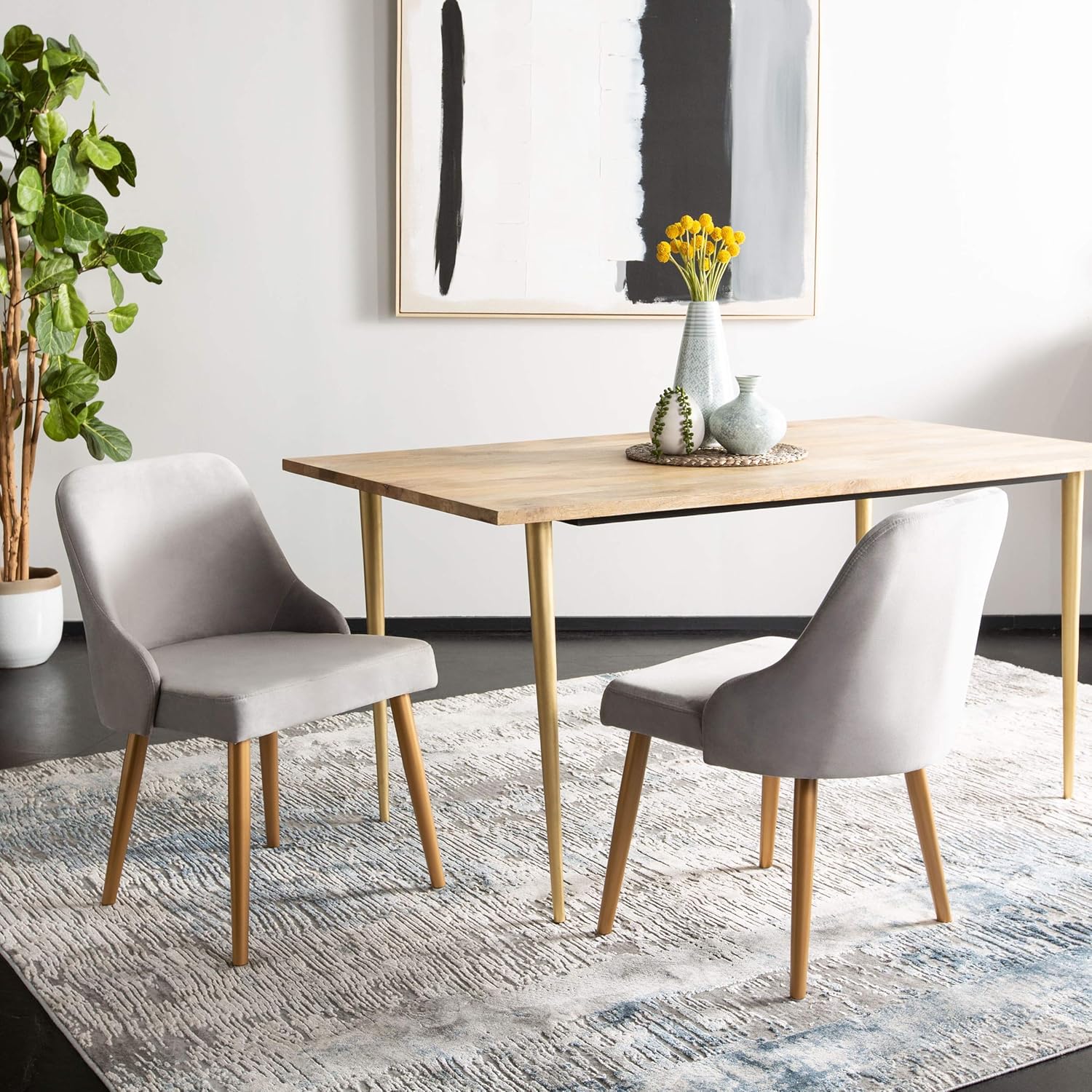 Safavieh Home Lulu MidCentury Grey Velvet and Gold Dining