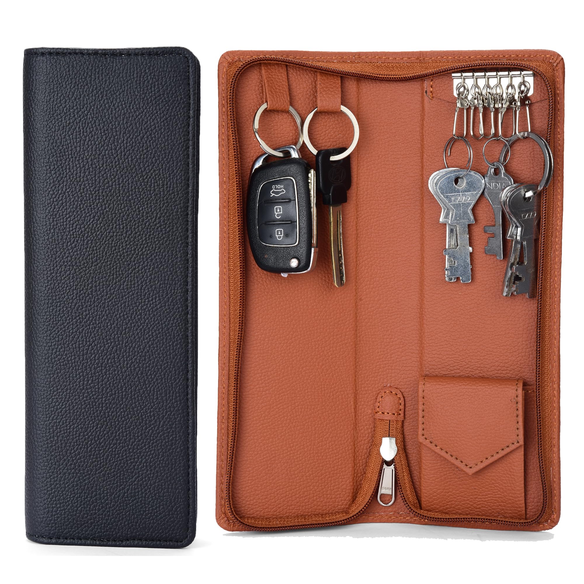 PU Leather Key Pouch Key Pouch case Wallet Keychain Key Pouch Holder Men & Women Durable Bank Locker (KP-42410-BLK:BRN)-image-11