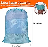 Vista 3 de Polecasa Bolsa de lavandería de malla grande de diamante resistente con etiqueta de identificación y cierre de cordón de bloqueo, 24 x 36 pulgadas