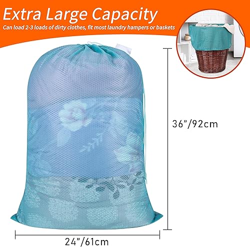 Miniatura 3 de Polecasa - Bolsa de lavandería duradera extragrande de malla con etiqueta de identificación y cierre de cordón de bloqueo, lavable, pviajes,