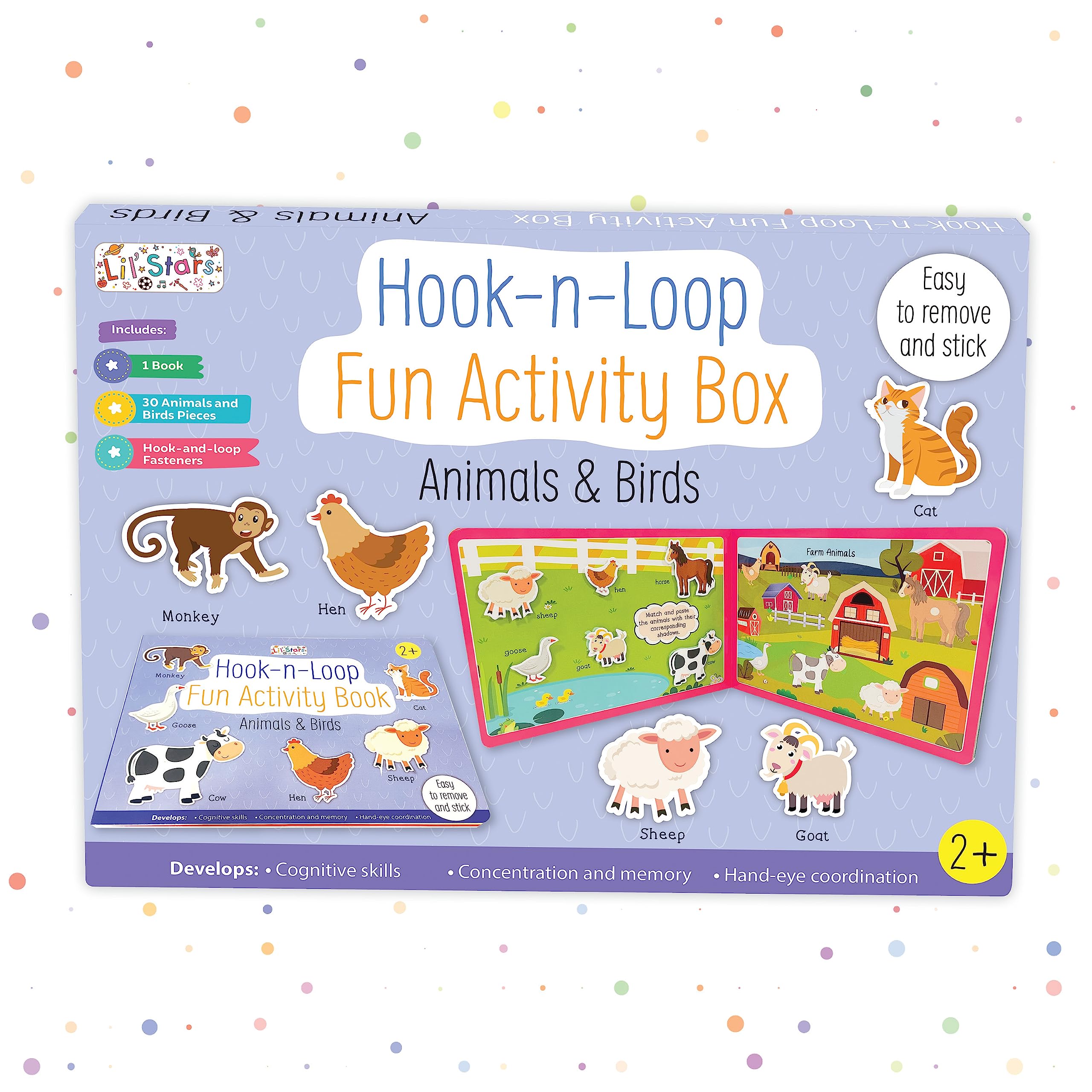 Hook n Loop Fun Activity Box | Velcro Books | Montessori Activity | Busy Book | for 2+ Years Kids - Explore Animals & Birds through Interactive Play
