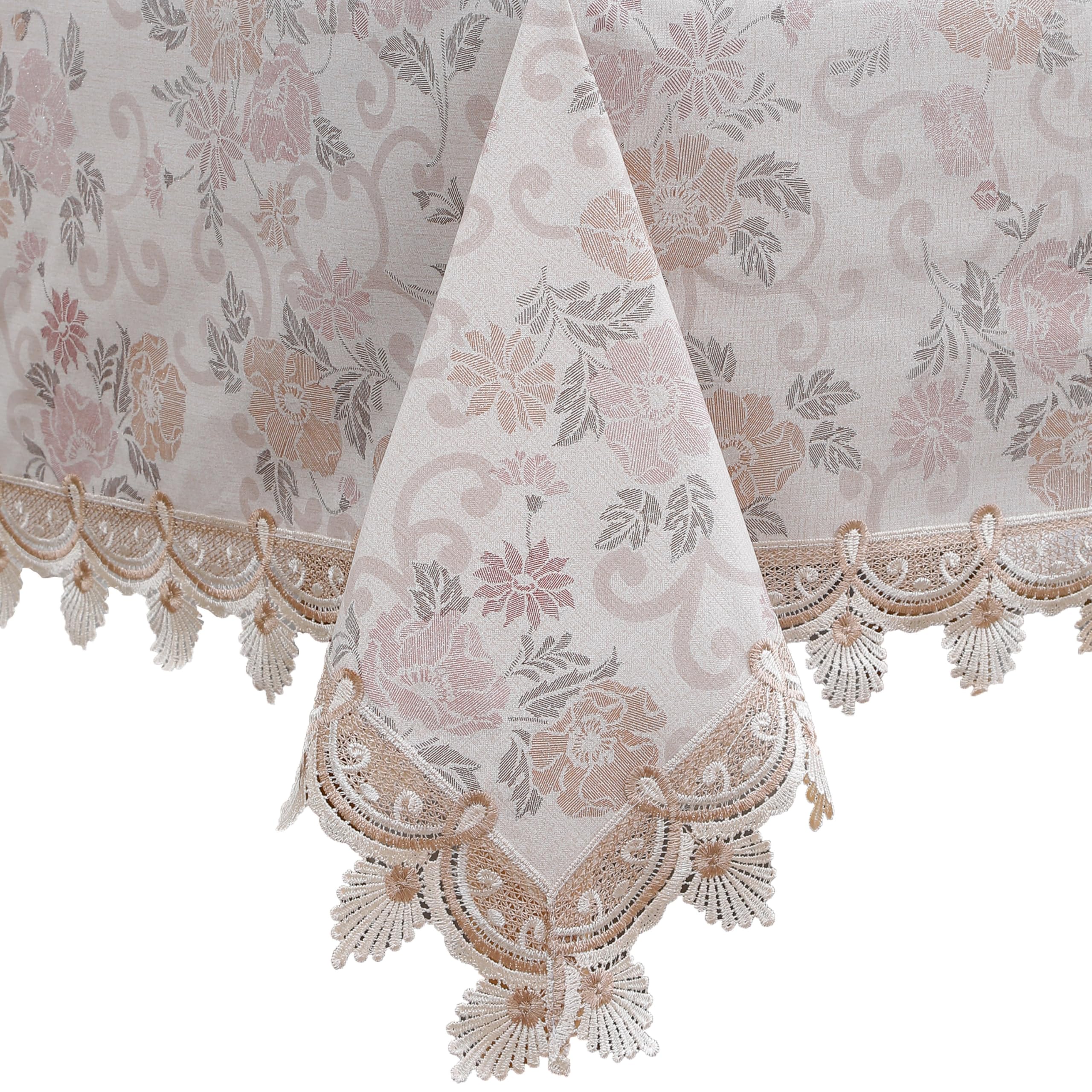 Walrus Heavy Duty Vinyl Tablecloth Elegant Floral Lace-Trimmed Tablecloth Vintage Flower Pattern, Waterproof Oil-Proof Plastic Table Cloth Stain-Resistant Wipeable(Floral Vintage, 60X60 Inch)