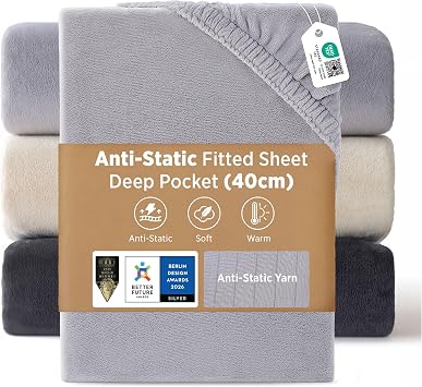Bedsure Double Fleece Fitted Sheet - Deep Pocket, Anti-Static, Grey