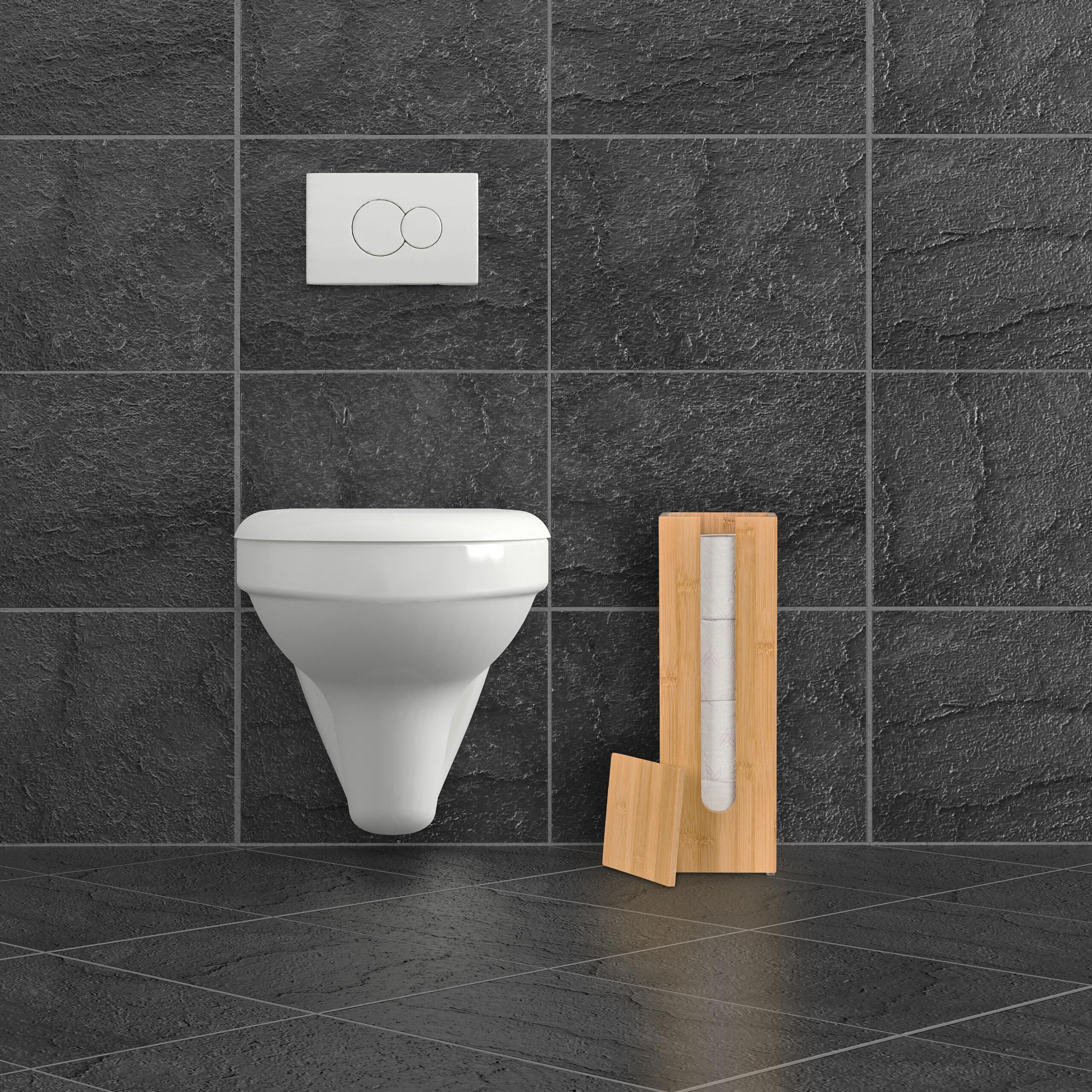 Relaxdays Toilettenpapier Aufbewahrung Bambus, für 4 Rollen, Toilettenpapierbehälter stehend, HBT 42x13,5x13,5 cm, Natur