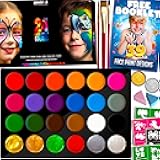 Face Painting Kit for Kids - Non-Toxic and Hypoallergenic Face Paint Kit with 24 Colors, Stencils, Book, and Professional Halloween Makeup Kit - Safe and Easy to Use Face Paint Kit for Kids