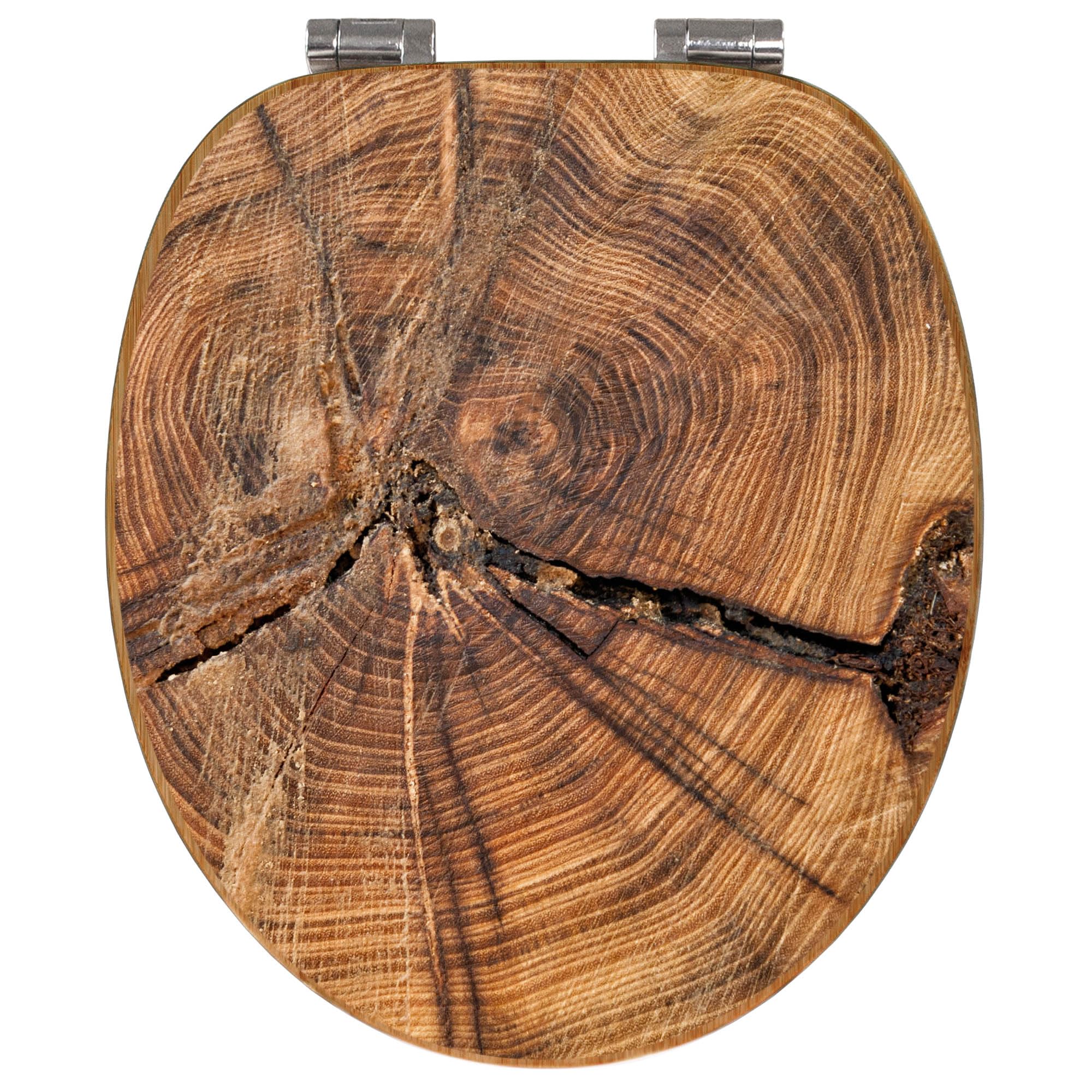 banjado Design WC Sitz Bambus Absenkautomatik 45,8x37,5cm - Toilettendeckel mit Absenkautomatik Holz - hochwertiger Bambus Klodeckel - WC-Sitz für gängigen Toiletten - Motiv Jahresringe
