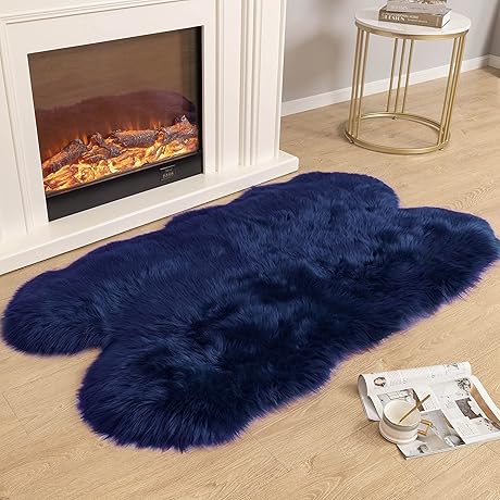 Cozy and Plush Blue Faux Sheepskin Rug for Your Dream Space