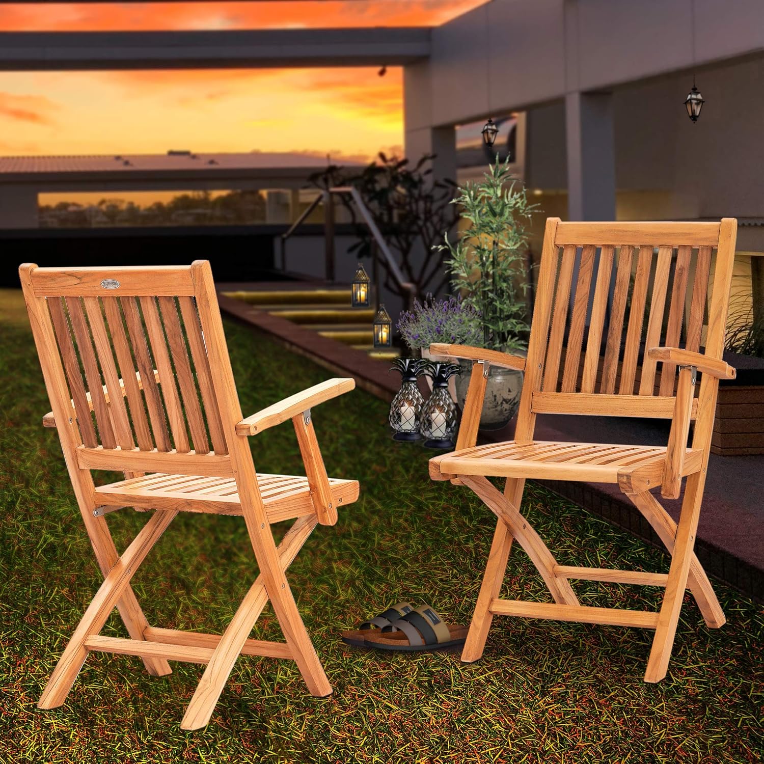 Teak Santa Barbara Folding Outdoor Patio Dining Arm Chair (Set of 2) Made from Solid A-Grade Teak Wood