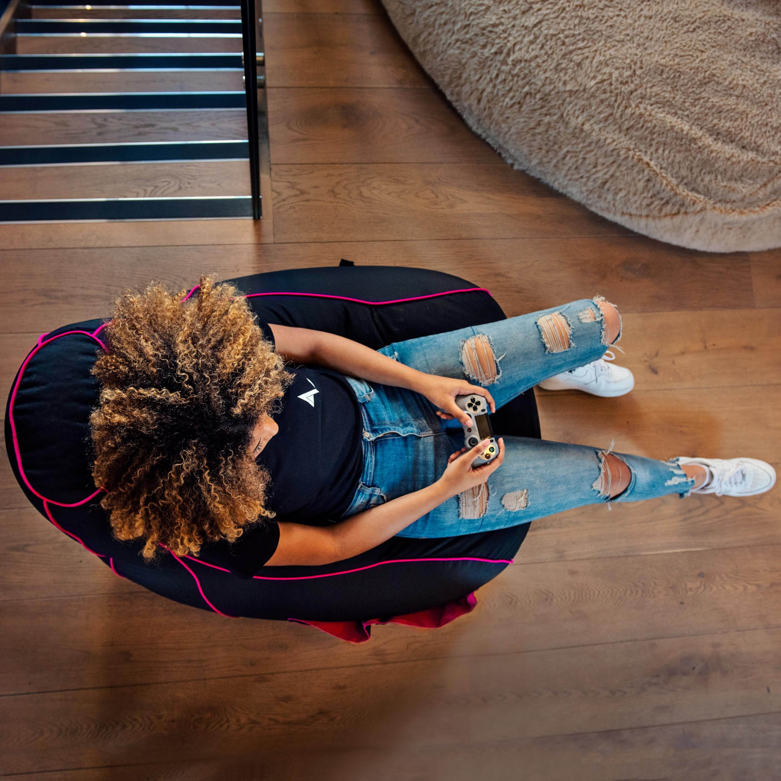 Game Over Poltrona Gaming BeanBag 83x60cm, Resistente all'acqua, Pouf per Interni con Tasche Laterali per i Controller, Comodo Pouf Puff (Lich Blade)