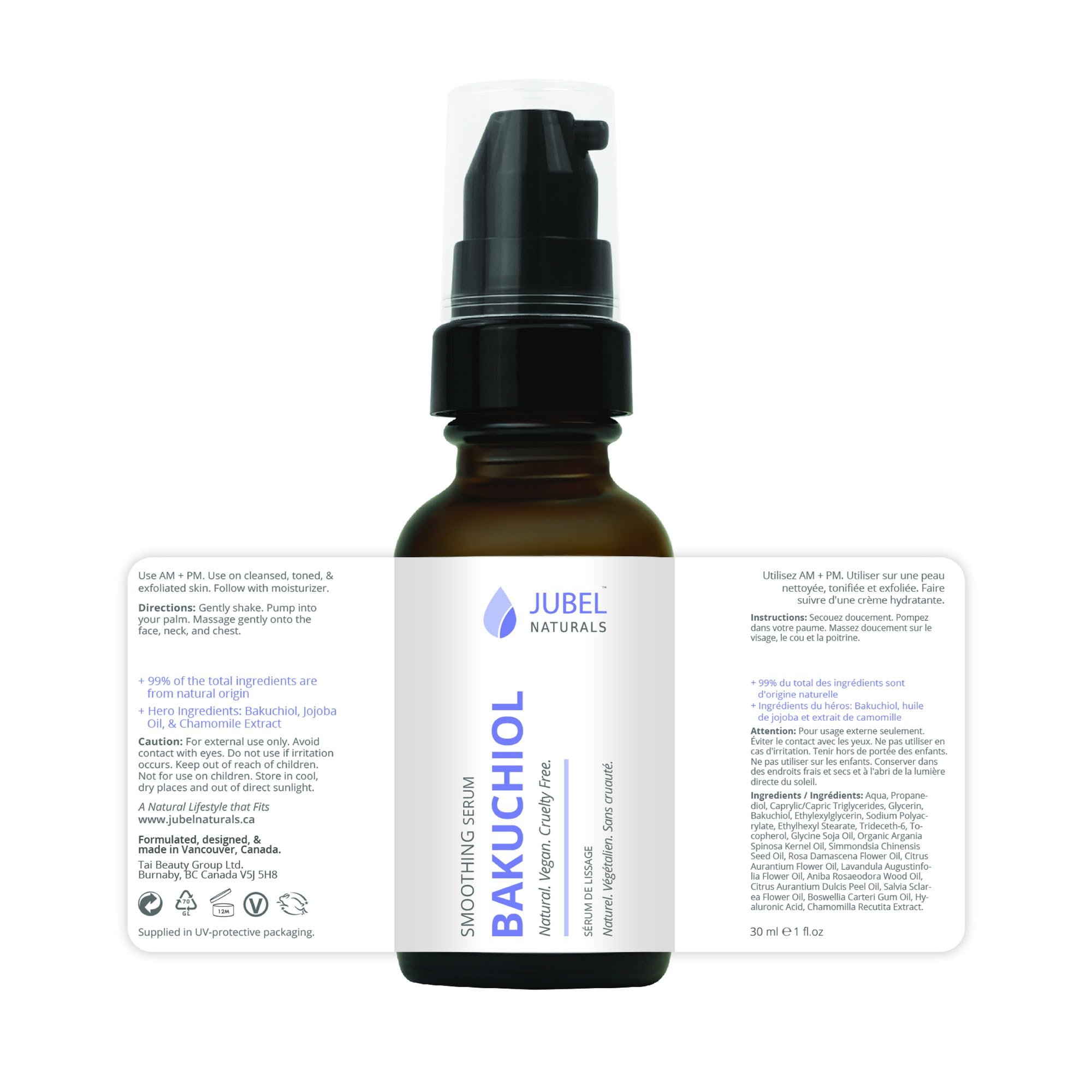 Bakuchiol Smoothing Serum with Vegan Hyaluronic Acid, Visibly