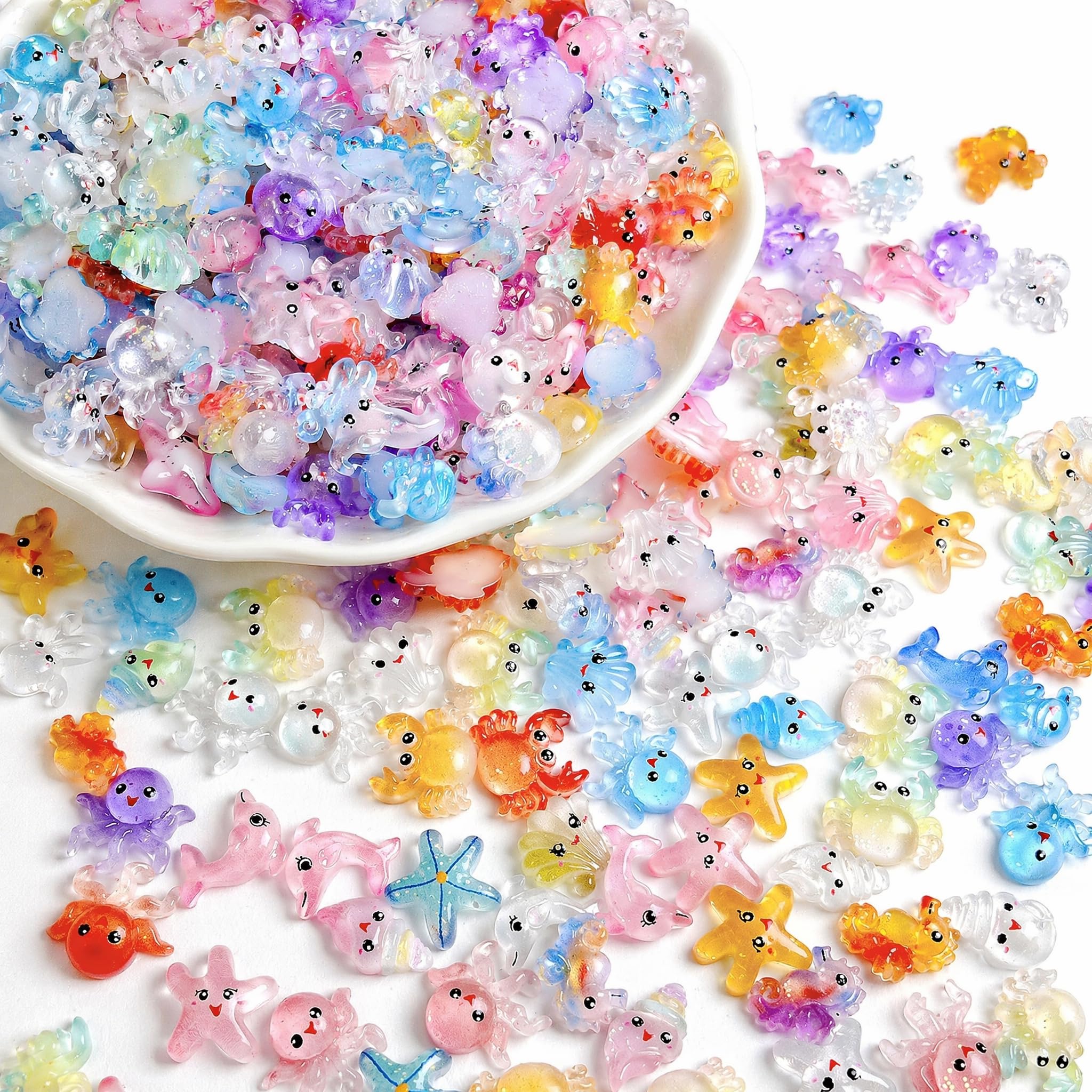 100Pcs Mini Resin Animals, Miniature Ocean Figurines Set Smal Sea Animals Mixed for Aquarium Decor, Tiny Marine Creatures for DIY Crafts, Fairy Garden, Fish Tank Ornaments, Dollhouse Decor (Colorful)