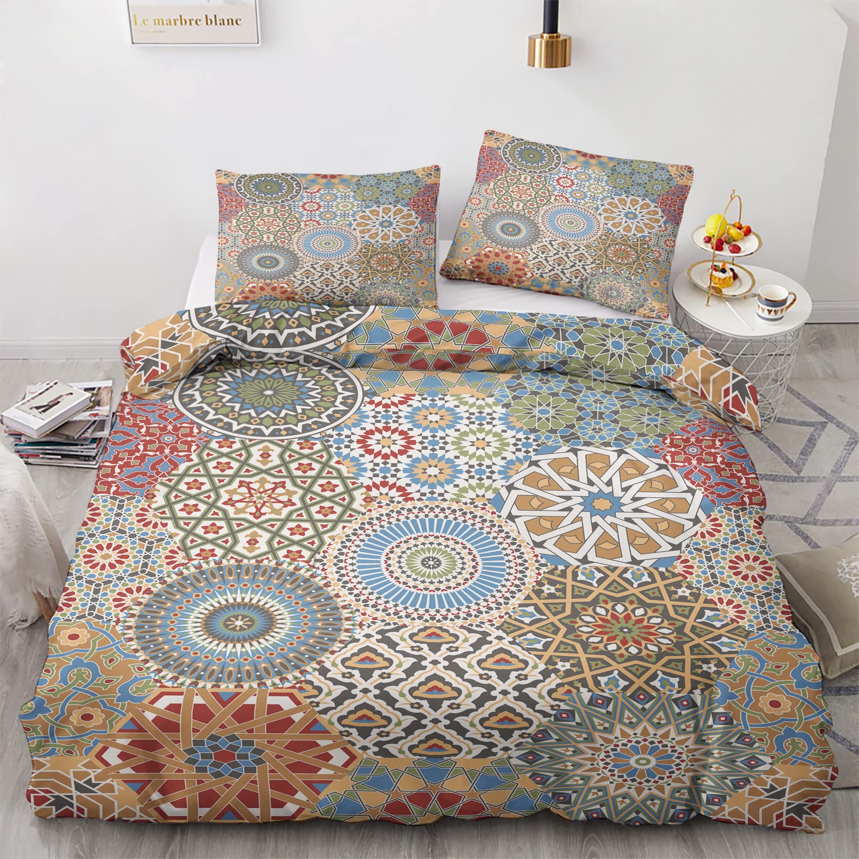 Nogawa Aoi10 Mandala Emperor Size Duvet Cover Sets, Boho Printed Bedding Set 3 Pcs, Ultra Soft Microfibre Quilt Cover & 2 Pillowcases With Zipper Closure 290 X 235